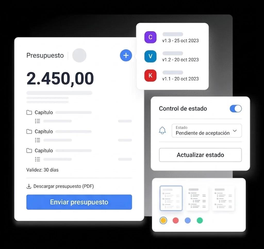 Vista de opciones de presupuestos de presulist